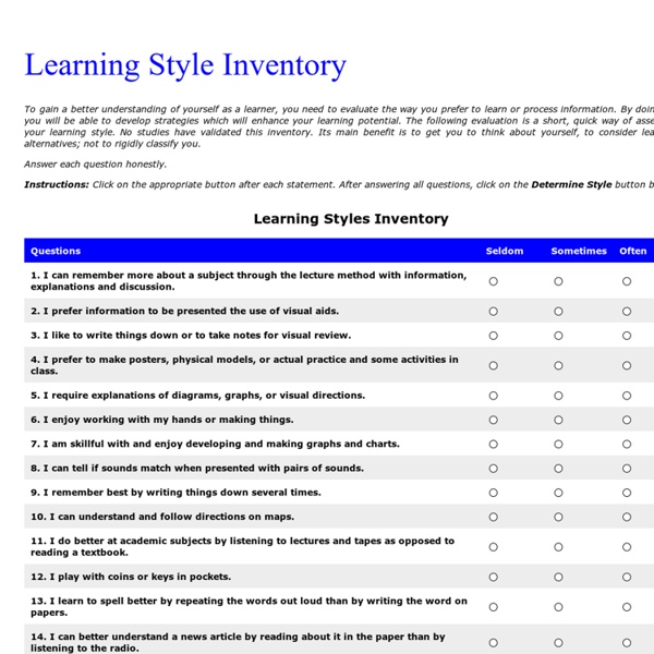 Free Learning Styles Inventory Online NEW 