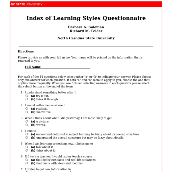 Index of Learning Styles Questionnaire