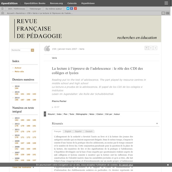 La lecture à l’épreuve de l’adolescence : le rôle des CDI des collèges et lycées