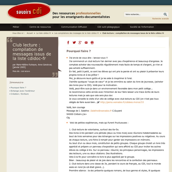 Club lecture : compilation de messages issus de la liste cdidoc-fr