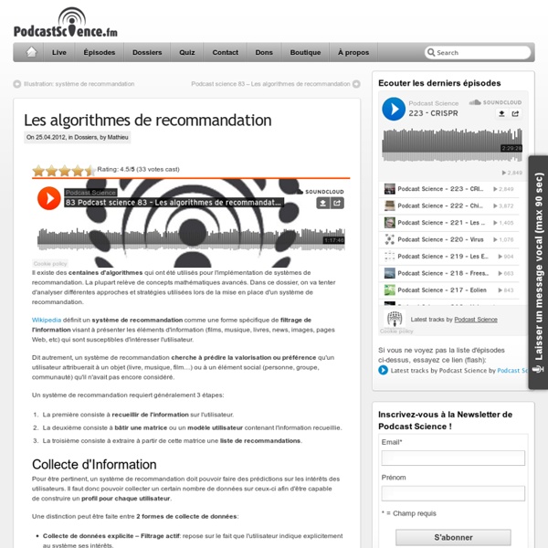 Les algorithmes de recommandation