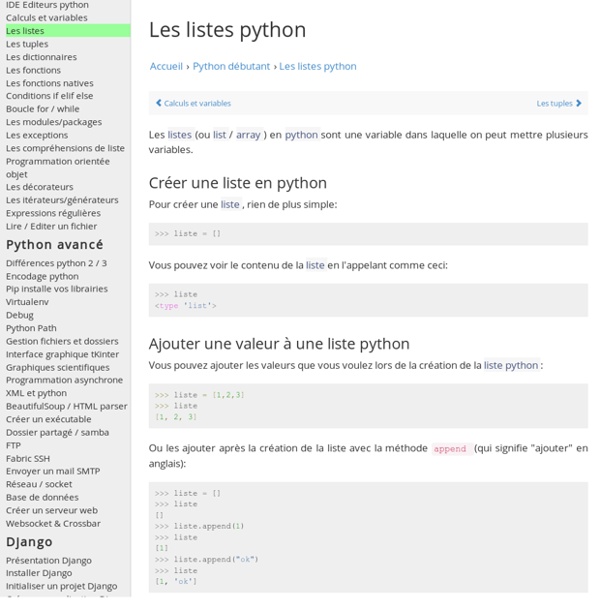 Apprendre à utiliser des listes en python : list array tableaux en python