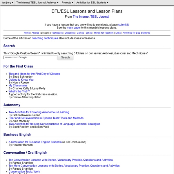 EFL/ESL Lessons and Lesson Plans from The Internet TESL Journal