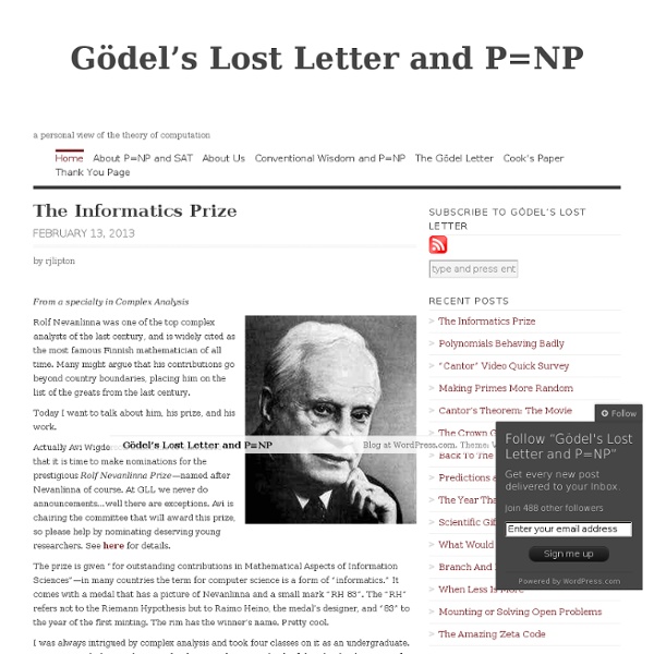 Gödel&#039;s Lost Letter and P=NP