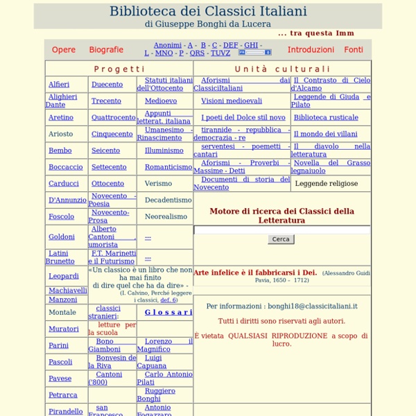 Letteratura italiana Biblioteca dei Classici Italiani - di Giuseppe Bonghi - Opere - apparati critici e biografici - fonti