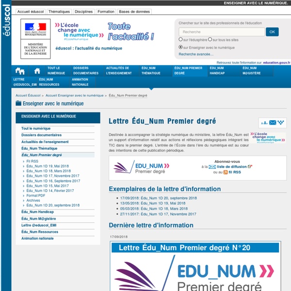 RSS Éduscol : Lettre TIC'Édu 1er degré