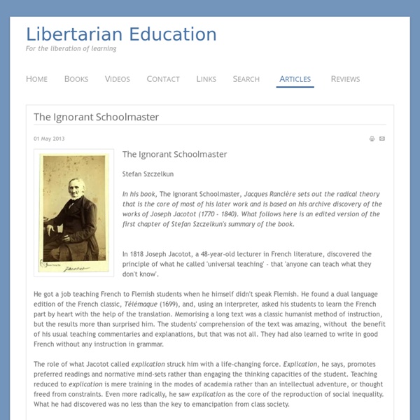 Libertarian Education - The Ignorant Schoolmaster