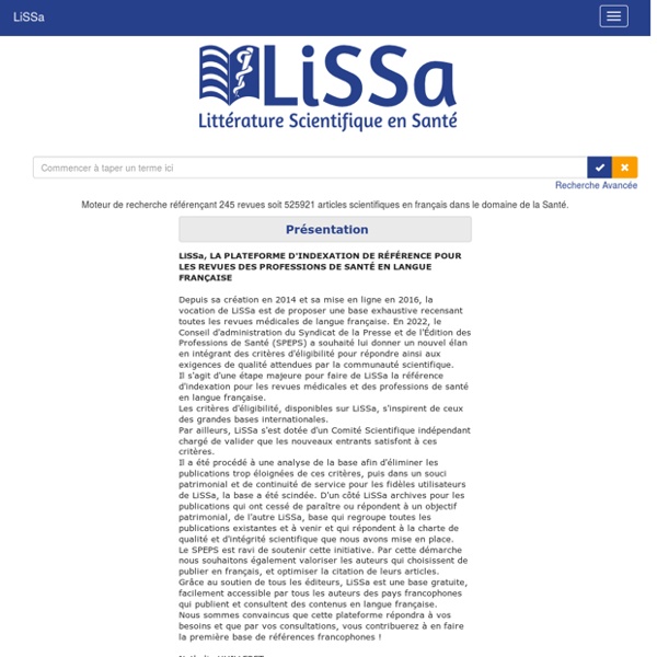 LiSSa : Littérature Scientifique en Santé