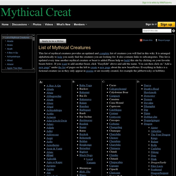 List of Mythical Creatures