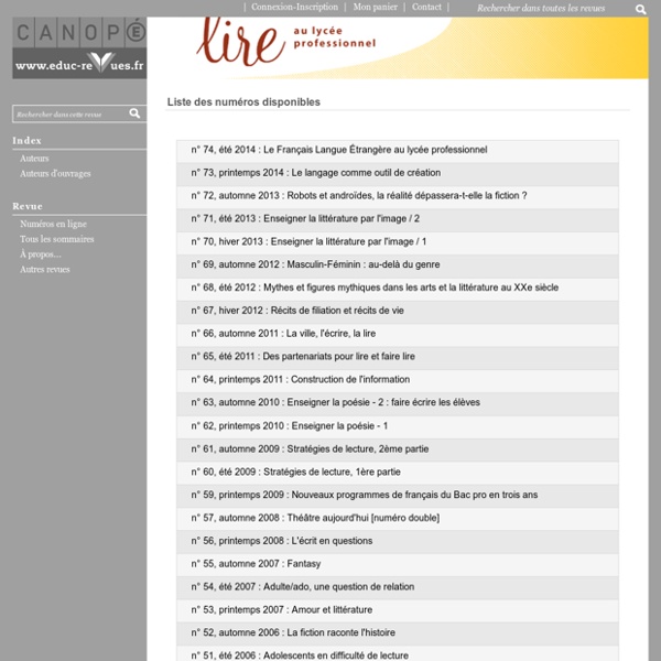 Lire au lycée professionnel - Liste de sommaires