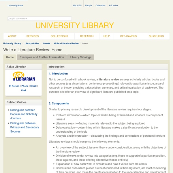 Write a Literature Review - University Library - UC Santa Cruz