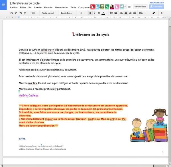 Littérature au 3e cycle - Google Docs