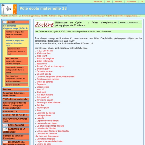 Pôle école maternelle 28 - Littérature au Cycle 1 : fiches d'exploitation pédagogique de 62 albums