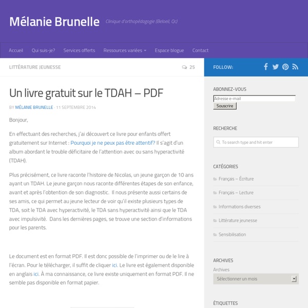 Un livre gratuit sur le TDAH - Mélanie Brunelle