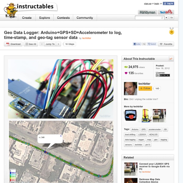 Geo Data Logger: Arduino+GPS+SD+Accelerometer to log, time-stamp, and geo-tag sensor data