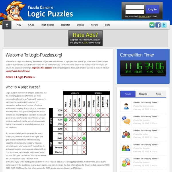 Logic Puzzles - Solve Online or Print Your Own for Free!