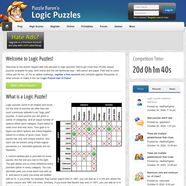 Logic Puzzles - Solve Online or Print Your Own for Free!