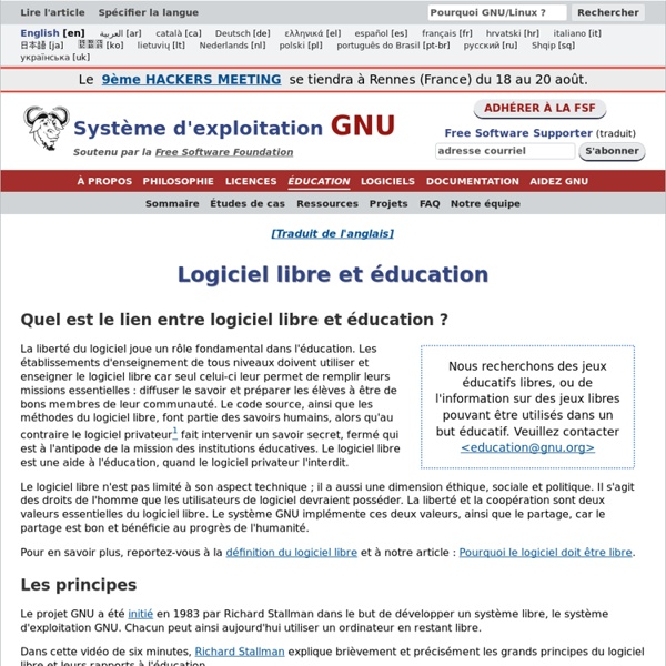 Logiciel libre et éducation - Projet GNU - Free Software Foundation