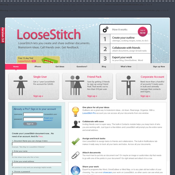 LooseStitch · Free Online Outliner · Create · Invite · Share