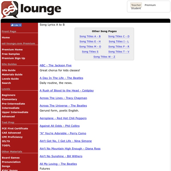 ESL Lounge: Songs for English Teaching. Song Titles A to B