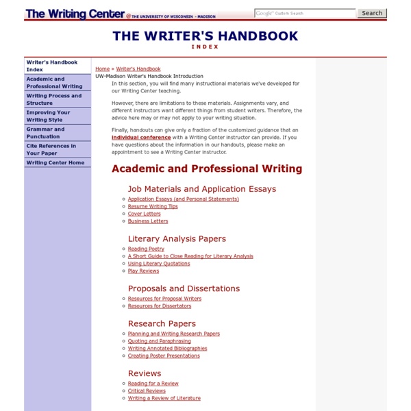 UW-Madison Writing Center Writer's Handbook: index