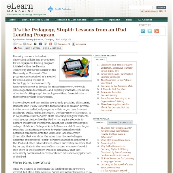 It's the Pedagogy, Stupid: Lessons from an iPad Lending Program