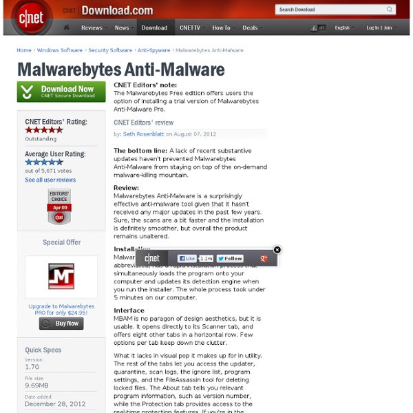 Malwarebytes Anti-Malware - Free software downloads and software reviews