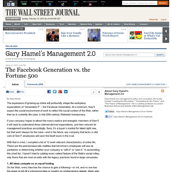 Gary Hamel on Managing Generation Y - the Facebook Generation - Gary Hamel’s Management 2.0