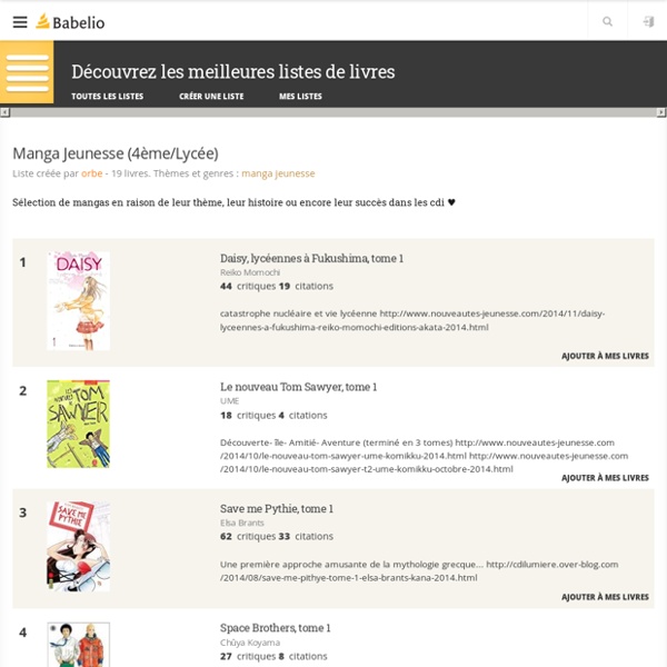 Manga Jeunesse (4ème/Lycée) - Liste de 19 livres