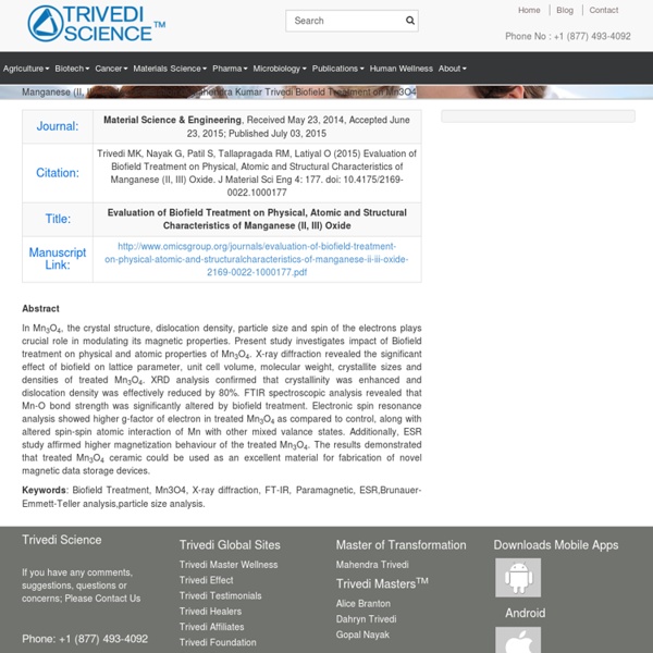 Manganese (II, III) Oxide – Evaluation of Mahendra Kumar Trivedi Biofield Treatment on Mn3O4