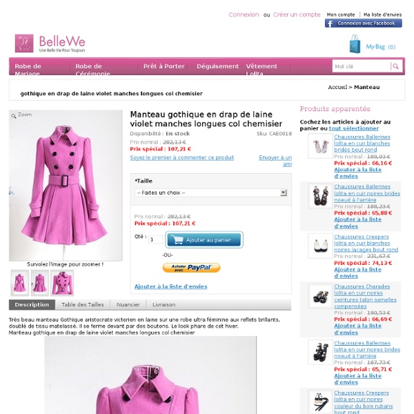 Manteau gothique en drap de laine violet manches longues col chemisier - Bellewe.com