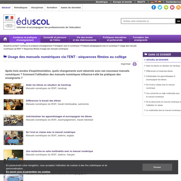 Usage des manuels numériques via l'ENT : séquences filmées au collège en sixième