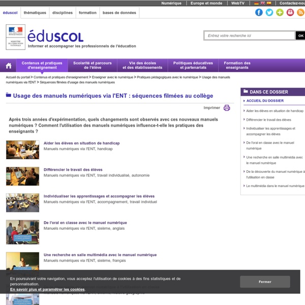 Usage des manuels numériques via l'ENT : séquences filmées au collège en sixième