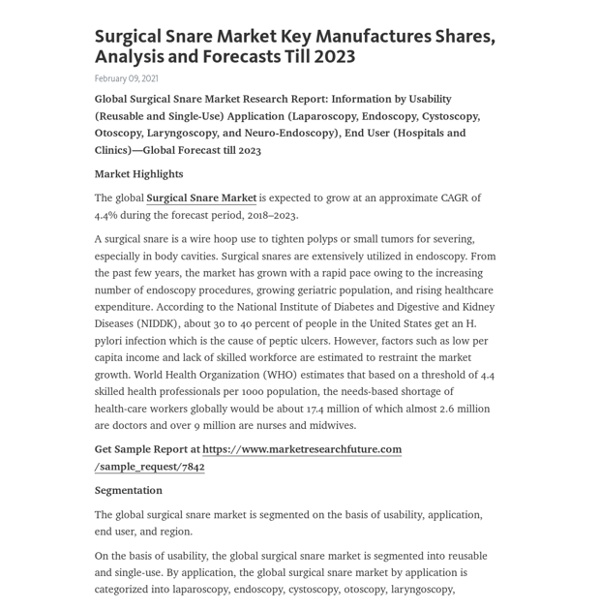 Surgical Snare Market Key Manufactures Shares, Analysis and Forecasts Till 2023 – Telegraph