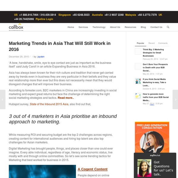 Marketing Trends in Asia That Will Still Work in 2016