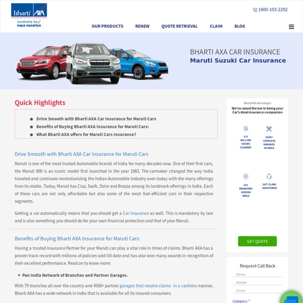 Maruti Suzuki Car Insurance: Buy/Renew Maruti Suzuki Car Insurance Online