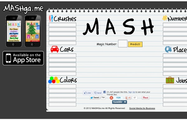 Mansion Apartment Shack House - Play MASH game online and home of MASH Touch on the App Store (iPad/iPhone/iPod)