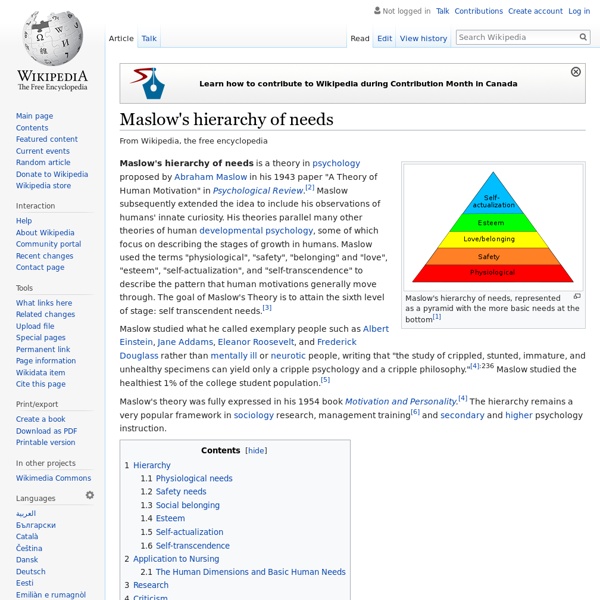 Maslow's hierarchy of needs - Wikipedia, the free encyclopedia  Maslow's  hierarchy of needs, Self actualization, Actualization