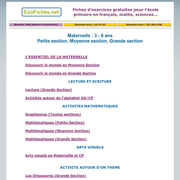 Maternelle : Petite section, Moyenne section et Grande section