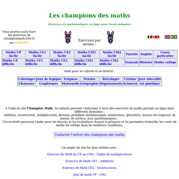 Math CP,CE1,CE2,CM1,CM2:exercices de maths sur Champion Maths