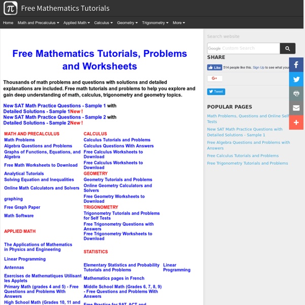 Free Mathematics Tutorials, Problems and Worksheets (with applets) - Pale Moon