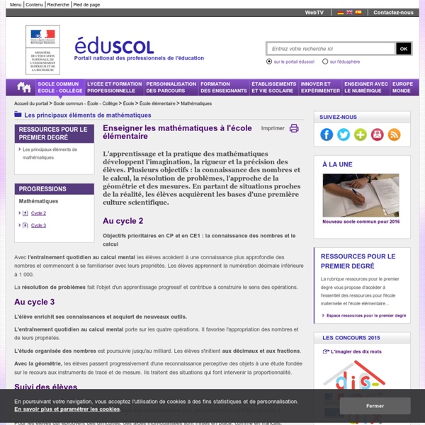 Mathématiques - Enseigner les mathématiques à l'école élémentaire