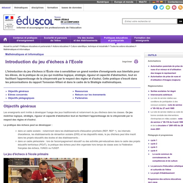 Culture scientifique et technologique - Introduction du jeu d'échecs à l'école