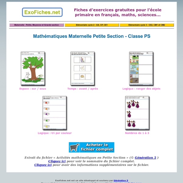 Mathématiques Maternelle Petite Section - Classe PS