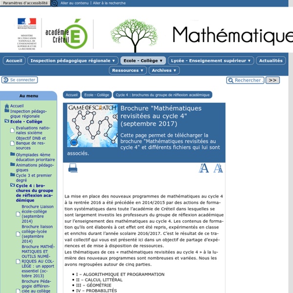 Brochure "Mathématiques revisitées au cycle 4" (septembre 2017) - [Mathématiques]