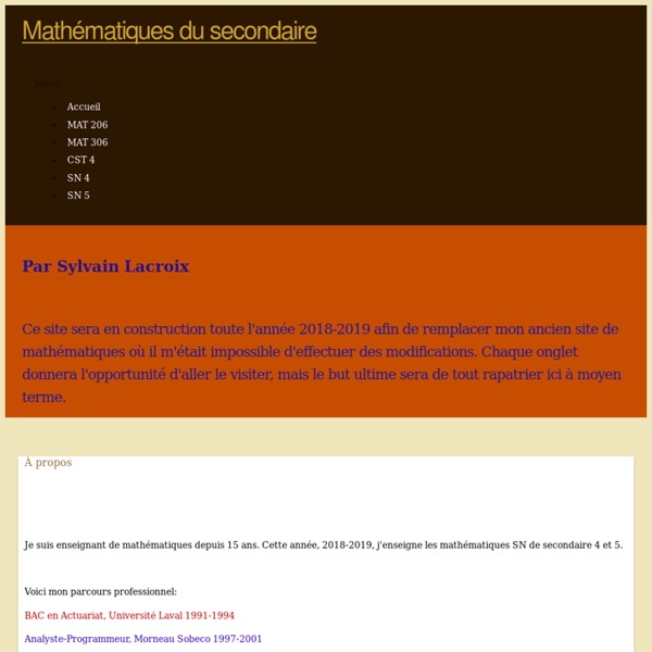 Mathématique du deuxième cycle au secondaire par Sylvain Lacroix (Mathématique secondaire 3,4, 5) Accueil