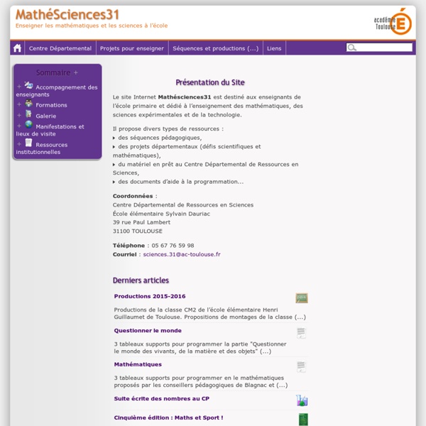 Mathesciences31 - Enseigner les mathématiques et les sciences à l'école