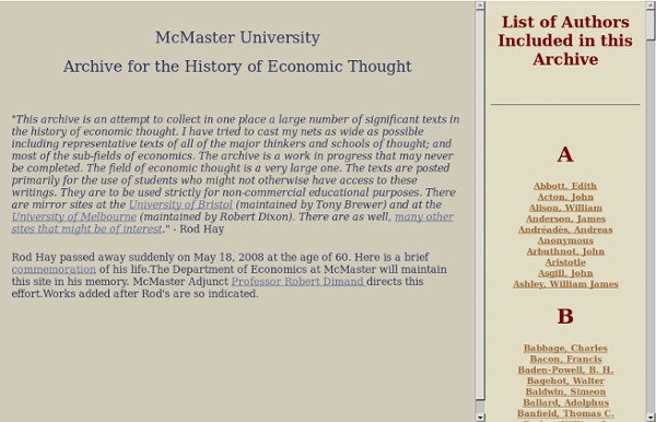 University Archive for the History of Economic Thought