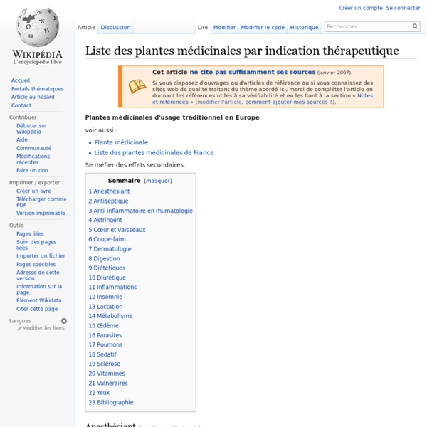 Liste des plantes médicinales par indication thérapeutique