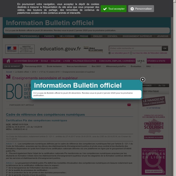BO : Certification Pix des compétences numériques